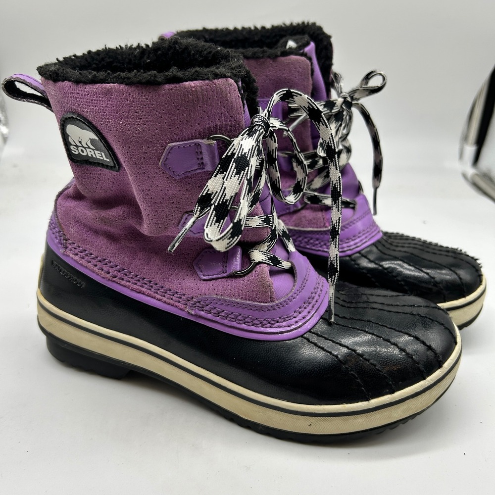 Sorel Tivoli Mid Purple Black Waterproof Boots Lace Up Youth Size 5 - Picture 2 of 7